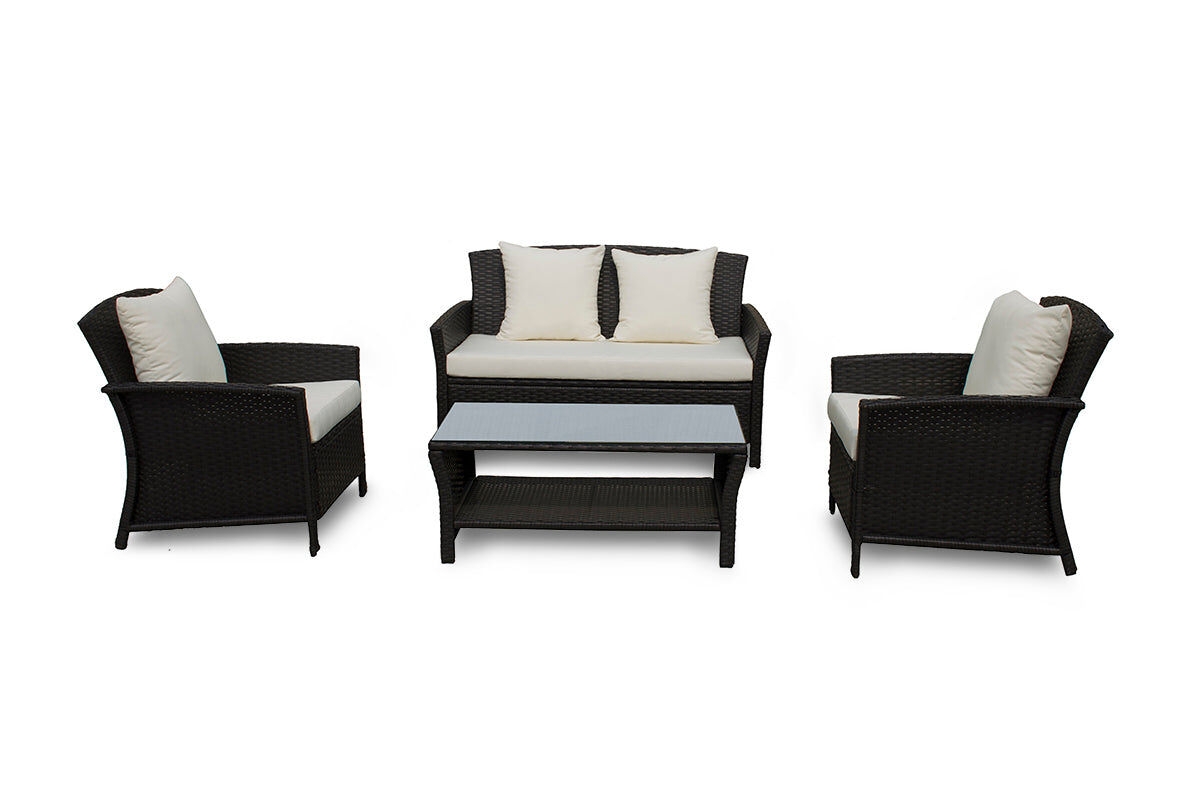 Sofa newport + 2 sillones + mesa de ratan pe. muebles de jardin y terraza, ratan marron