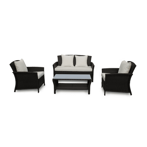 Conjunto Newport com sofá, 2 poltronas e mesa de vime PE. Móveis para jardim e varanda, vime marrom.