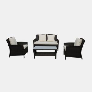 Conjunto Newport com sofá, 2 poltronas e mesa de vime PE. Móveis para jardim e varanda, vime marrom.