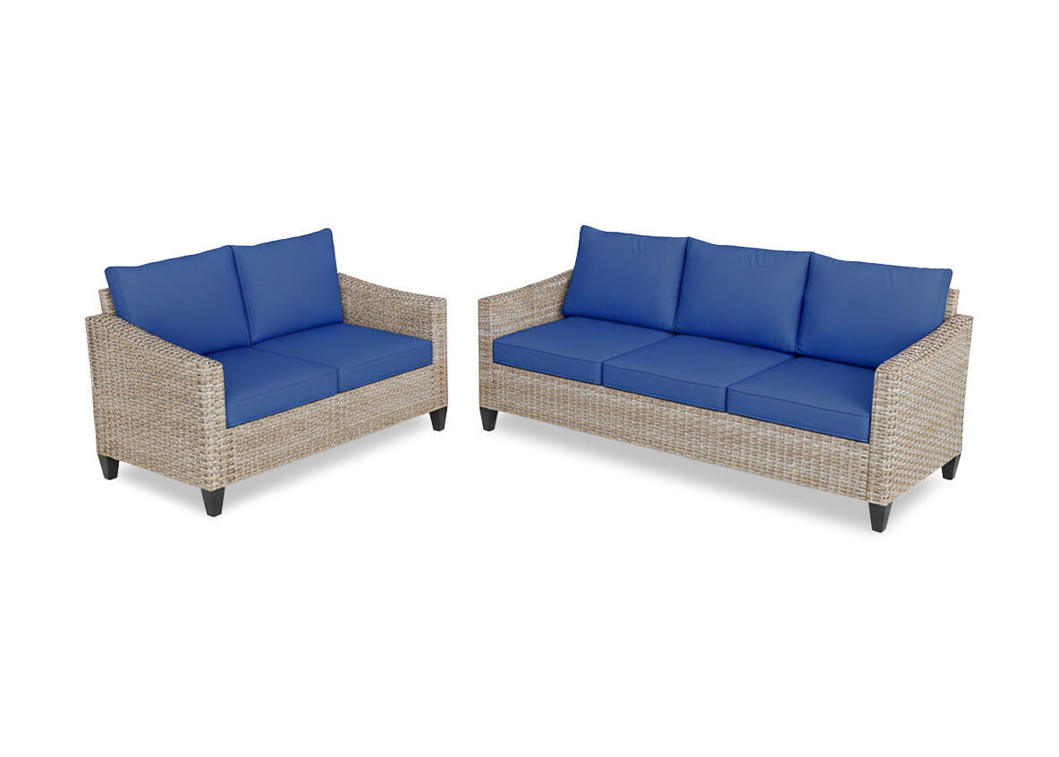Set de exterior, sofa 3+2 sanstar en ratan pe. muebles de jardin y terraza, azul