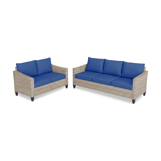 Conjunto para área externa, sofá Sanstar 3+2 em rattan PE. Móveis para jardim e pátio, azul.