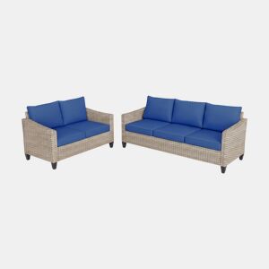 Conjunto para área externa, sofá Sanstar 3+2 em rattan PE. Móveis para jardim e pátio, azul.
