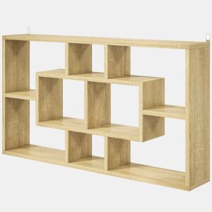 HOMCOM Estante de Parede Decorativa Estante para Livros CDs Prateleiras Flutuantes com 8 Cubos 85x14,5x47,5 cm Carga 20kg para Escritório Estúdio Sala de Estar Carvalho
