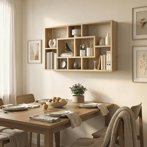 HOMCOM Estante de Parede Decorativa Estante para Livros CDs Prateleiras Flutuantes com 8 Cubos 85x14,5x47,5 cm Carga 20kg para Escritório Estúdio Sala de Estar Carvalho