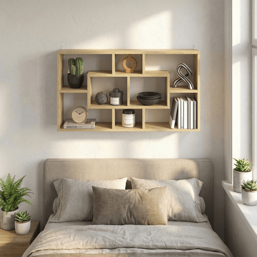 HOMCOM Estante de Parede Decorativa Estante para Livros CDs Prateleiras Flutuantes com 8 Cubos 85x14,5x47,5 cm Carga 20kg para Escritório Estúdio Sala de Estar Carvalho
