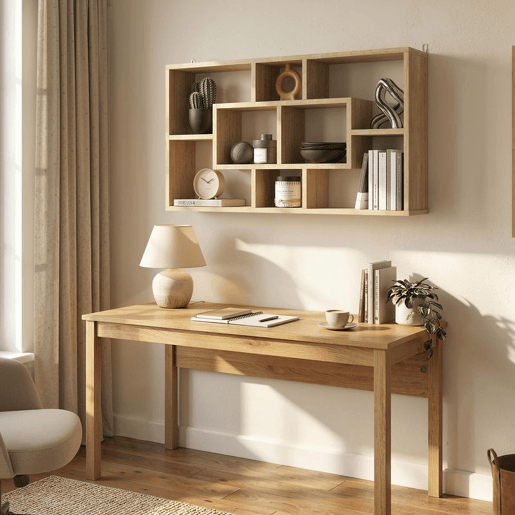 HOMCOM Estante de Parede Decorativa Estante para Livros CDs Prateleiras Flutuantes com 8 Cubos 85x14,5x47,5 cm Carga 20kg para Escritório Estúdio Sala de Estar Carvalho