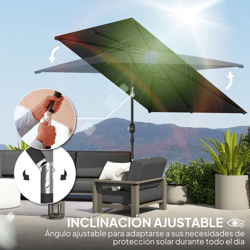Outsunny Guarda-sol de Terraço Exterior, 200x300 cm, Guarda-sol de Terraço com Ângulo Ajustável, Manivela, Mastro de Alumínio Removível e Anti-UV, Guarda-sol para Jardim, Pátio, Cinzento Escuro