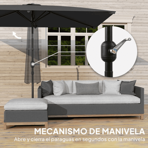 Outsunny Guarda-sol de Terraço Exterior, 200x300 cm, Guarda-sol de Terraço com Ângulo Ajustável, Manivela, Mastro de Alumínio Removível e Anti-UV, Guarda-sol para Jardim, Pátio, Cinzento Escuro