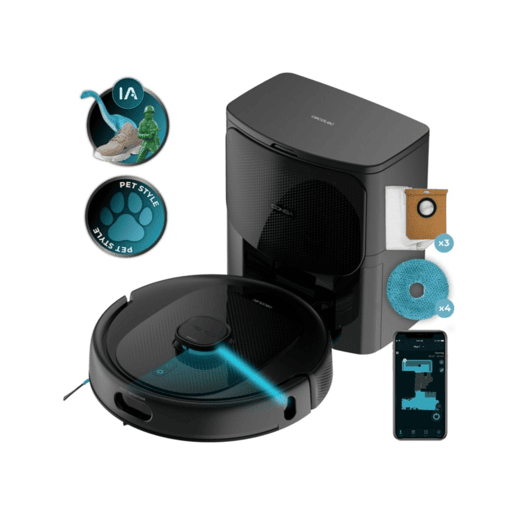 Aspirador robô doméstico Cecotec Conga 9990 AI Spin Revolution Supreme, 10.000 Pa, navegação a laser, base com esvaziamento