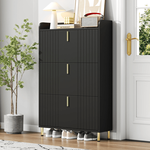 Sapateira estreita 80x23,5x123,5 cm - 3 tampos rebatÃveis, 6 compartimentos, antiderrapante - preta Sapateira estreita 80x23,5x123,5 cm - 3 tampos rebatÃveis, 6 compartimentos, antiderrapante - preta