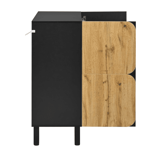 Sapateira de 4 portas - prateleiras ajustáveis, pés de ferro, portas curvas - PretoNatural