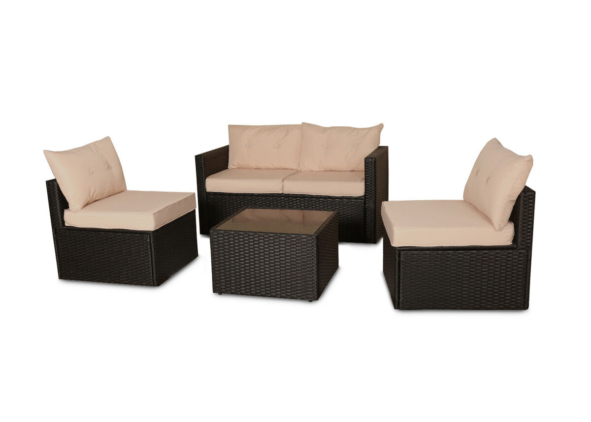 Sofa ulibarri + 2 sillones + mesa de ratan pe. muebles de jardin y terraza, ratan marron