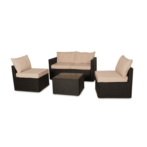 Sofá Ulibarri + 2 Poltronas + Mesa Rattan PE. Móveis de jardim e pátio, rattan marrom
