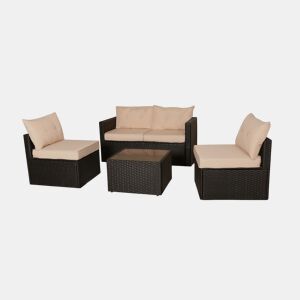 Sofá Ulibarri + 2 Poltronas + Mesa Rattan PE. Móveis de jardim e pátio, rattan marrom