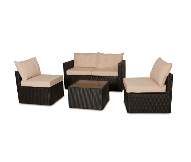 Sofa ulibarri + 2 sillones + mesa de ratan pe. muebles de jardin y terraza, ratan marron