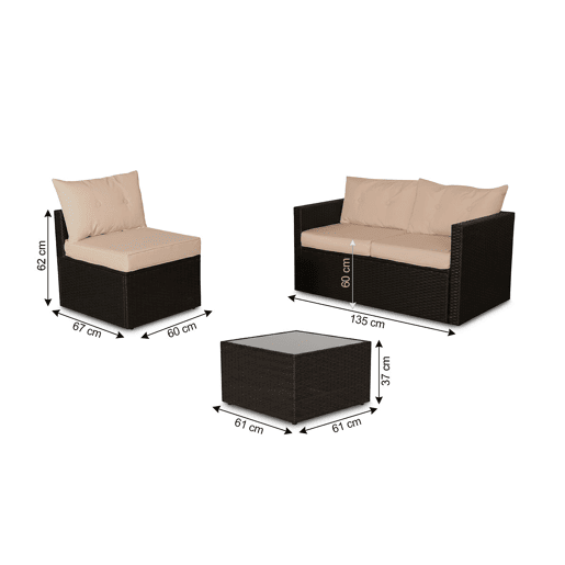 Sofá Ulibarri + 2 Poltronas + Mesa Rattan PE. Móveis de jardim e pátio, rattan marrom