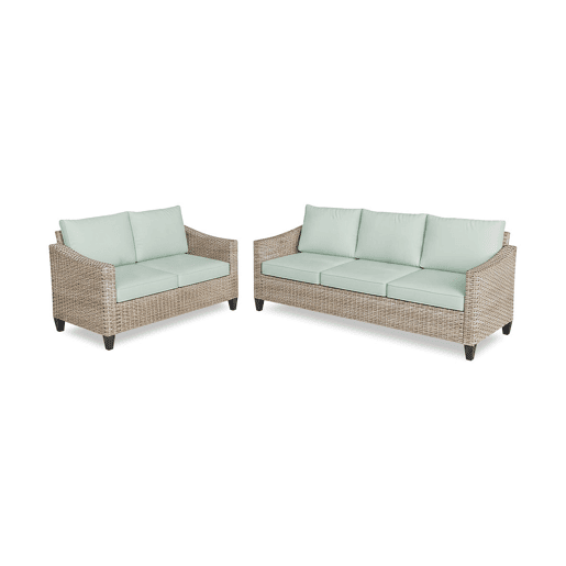 Conjunto para área externa, sofá Sanstar 3+2 em rattan PE. Móveis para jardim e pátio, verde.