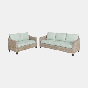 Conjunto para área externa, sofá Sanstar 3+2 em rattan PE. Móveis para jardim e pátio, verde.