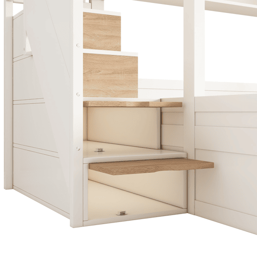 Beliche infantil 90x200140x200 - com arrumação, escada e proteção - NaturalBranco Beliche infantil 90x200140x200 - com arrumação, escada e proteção - NaturalBranco