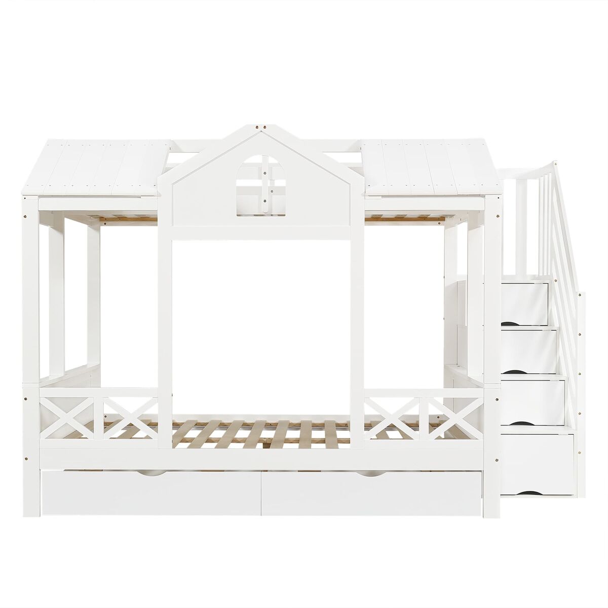 Cama litera infantil 90x200 y 140x200 - con cajones y escalera con almacenaje - blanca
