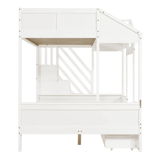 Beliche infantil 90x200 e 140x200 - com gavetas e escada com arrumação - branco