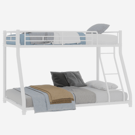 Beliche metálico Twin sobre Full - estrutura metálica resistente, com escada e corrimão completo - Branco