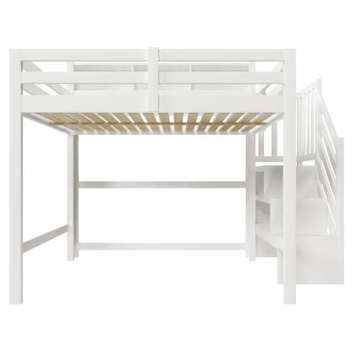 Beliche 140x200 cm - com luzes LED, grande espaço de armazenamento, escada com prateleira, sem colchão - Branco