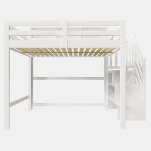 Beliche 140x200 cm - com luzes LED, grande espaço de armazenamento, escada com prateleira, sem colchão - Branco