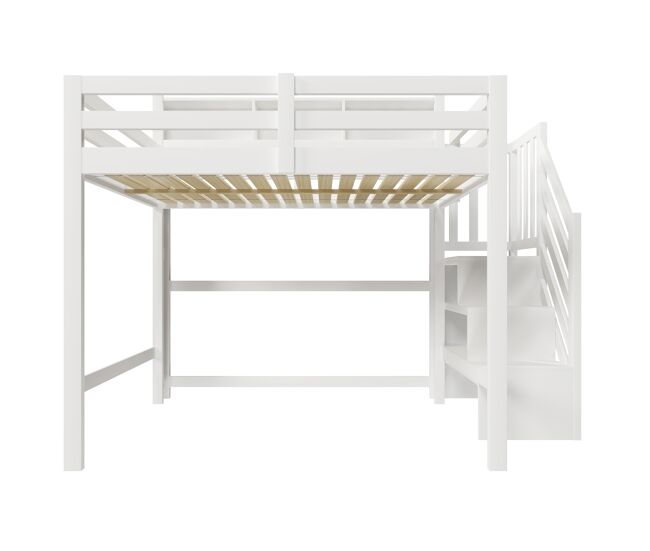 Litera 140x200 cm - con luces led, gran espacio de almacenamiento, escalera con repisa, sin colchón - blanco