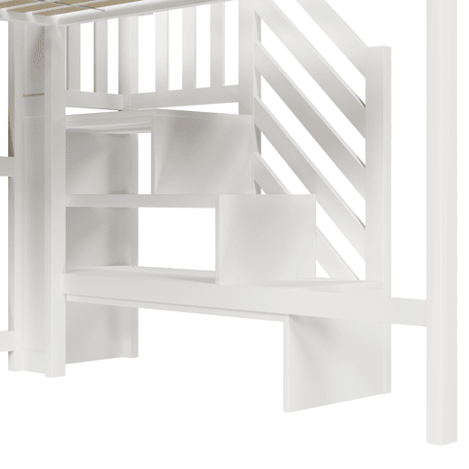 Beliche 140x200 cm - com luzes LED, grande espaço de armazenamento, escada com prateleira, sem colchão - Branco