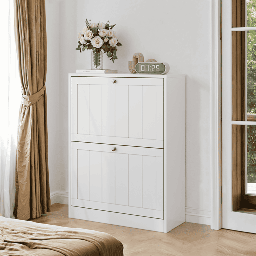 Sapateira 60 cm - estilo Mid-Century, 2 gavetas rebatíveis, para entrada - branco