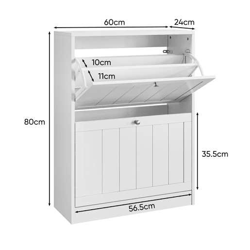 Sapateira 60 cm - estilo Mid-Century, 2 gavetas rebatíveis, para entrada - branco
