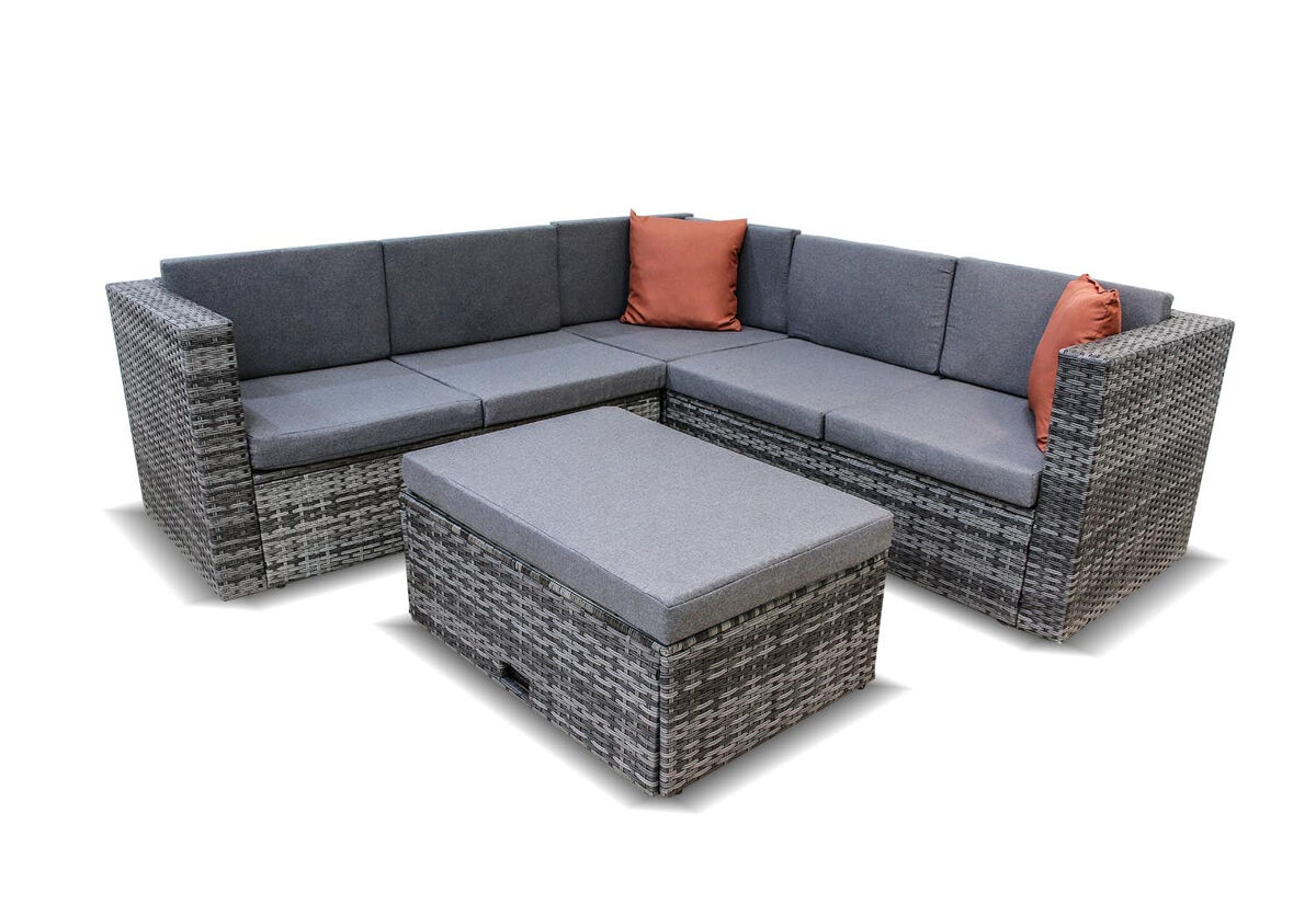 Sofa rinconera de ratan pe. muebles de jardin y terraza, gris