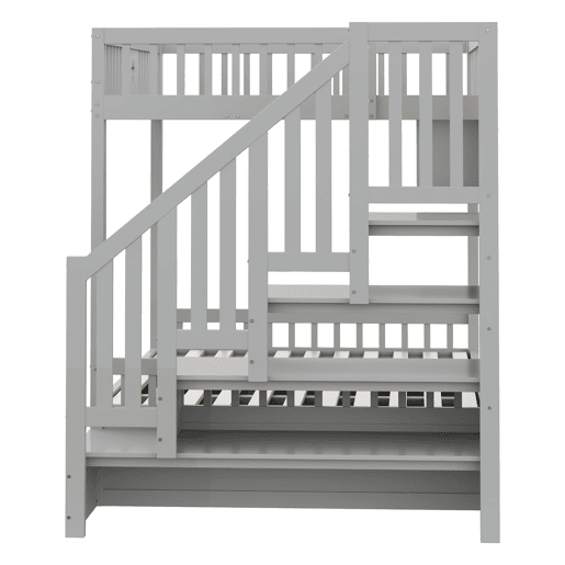 Cama juvenil 140x200 cm - Beliche com sistema hidráulico, escada com arrumação, prateleiras - Cinza