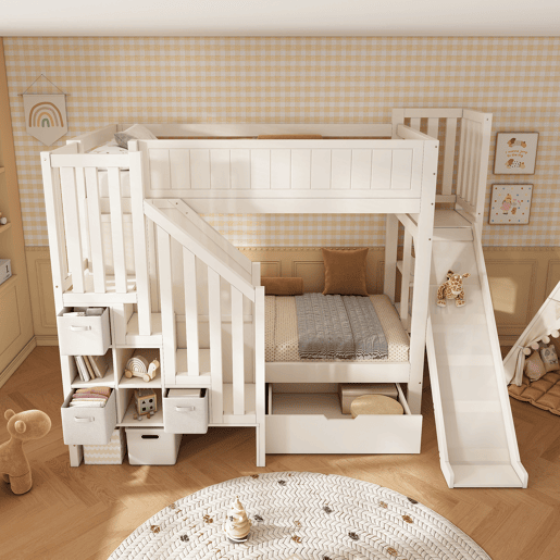 Beliche infantil 90x200 - com escorregador e arrumação - branco Beliche infantil 90x200 - com escorregador e arrumação - branco