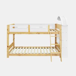Beliche infantil 90x200 cm - estante com 3 níveis, grade de proteção, escada - branconatural