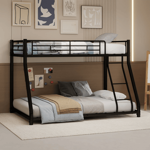 Beliche metálico Twin Over Full - estrutura reforçada com escada e corrimão - preto