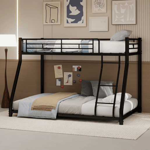 Beliche metálico Twin Over Full - estrutura reforçada com escada e corrimão - preto