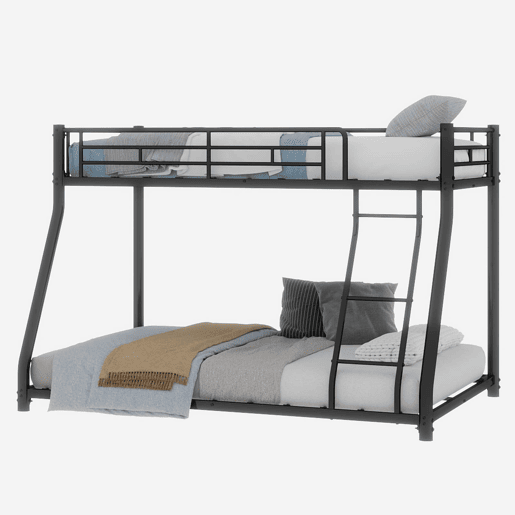 Beliche metálico Twin Over Full - estrutura reforçada com escada e corrimão - preto