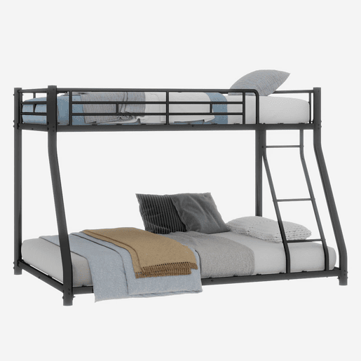 Beliche metálico Twin Over Full - estrutura reforçada com escada e corrimão - preto