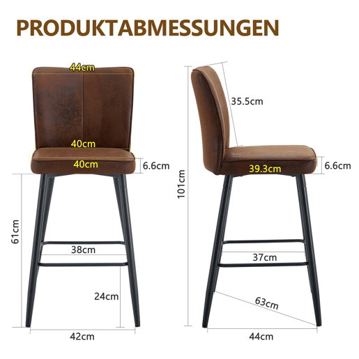 Banco de bar 101 cm - ergonómico, confortável e moderno - Castanho+Preto