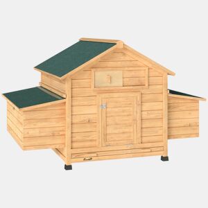 PawHut Galinheiro de Madeira para Exterior Abrigo para Galinhas com 2 Ninhos Bandeja Removível Poleiros, Telhado Impermeável Casa para 2-4 Galinhas e Coelhos 150x100x96,5 cm Madeira