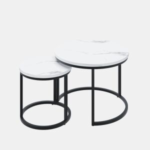 Mesa de centro 2 peças 60 cm - redonda, metálica, moderna, encaixável - branca
