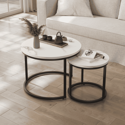 Mesa de centro 2 peças 60 cm - redonda, metálica, moderna, encaixável - branca