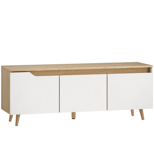 HOMCOM Móvel de TV Mesa de TV para Sala com 3 Portas para Televisões até 55 Polegadas Estilo Moderno 120x35x45,5 cm Carvalho e Branco HOMCOM Móvel de TV Mesa de TV para Sala com 3 Portas para Televisões até 55 Polegadas Estilo Moderno 120x35x45,5 cm Carvalho e Branco