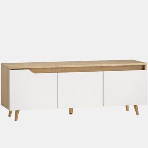 HOMCOM Móvel de TV Mesa de TV para Sala com 3 Portas para Televisões até 55 Polegadas Estilo Moderno 120x35x45,5 cm Carvalho e Branco