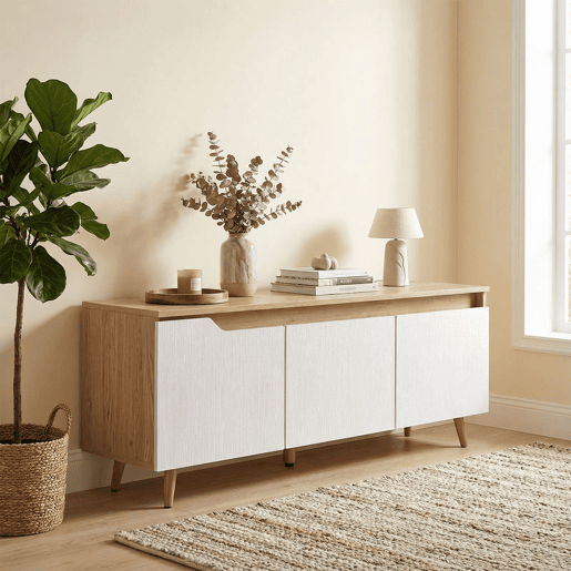 HOMCOM Móvel de TV Mesa de TV para Sala com 3 Portas para Televisões até 55 Polegadas Estilo Moderno 120x35x45,5 cm Carvalho e Branco HOMCOM Móvel de TV Mesa de TV para Sala com 3 Portas para Televisões até 55 Polegadas Estilo Moderno 120x35x45,5 cm Carvalho e Branco