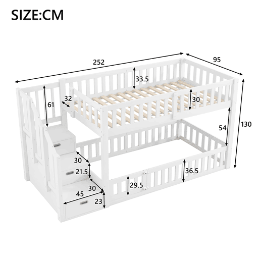 Cama alta 90x200 - Escada com arrumação - Branco