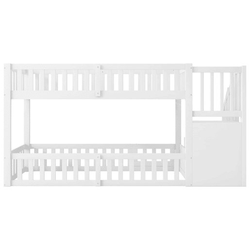 Cama alta 90x200 - Escada com arrumação - Branco