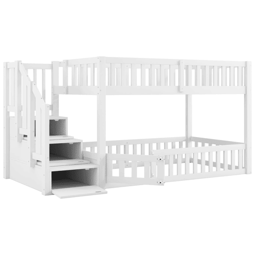 Cama alta 90x200 - Escada com arrumação - Branco